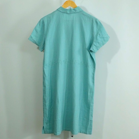 Coastal Grandmother 100% Linen Button Front Midi Dress Women’s Medium Aqua Blue - Picture 6 of 8